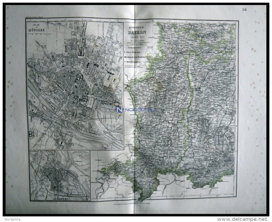 Generalkarte, Der Südwestliche Teil, Mit Grundrißplänen Von München Und Augsburg, Grenzkolorierter - Autres & Non Classés