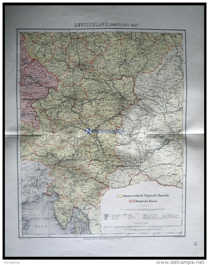 Deutschland, Südöstlicher Teil, Kolorierter Stahlstich Aus Meyers Hand-Atlas, 1875 - Autres & Non Classés