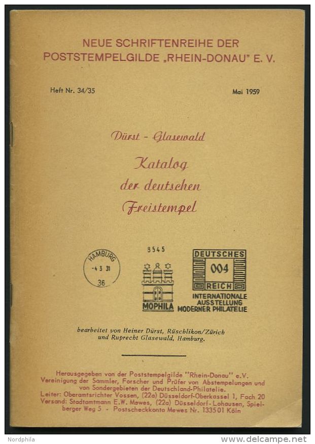 PHIL. LITERATUR Katalog Der Deutschen Freistempler, Heft 34/35, 1959, Poststempelgilde Rhein-Donau, 90 Seiten, Mit Bewer - Philatélie Et Histoire Postale