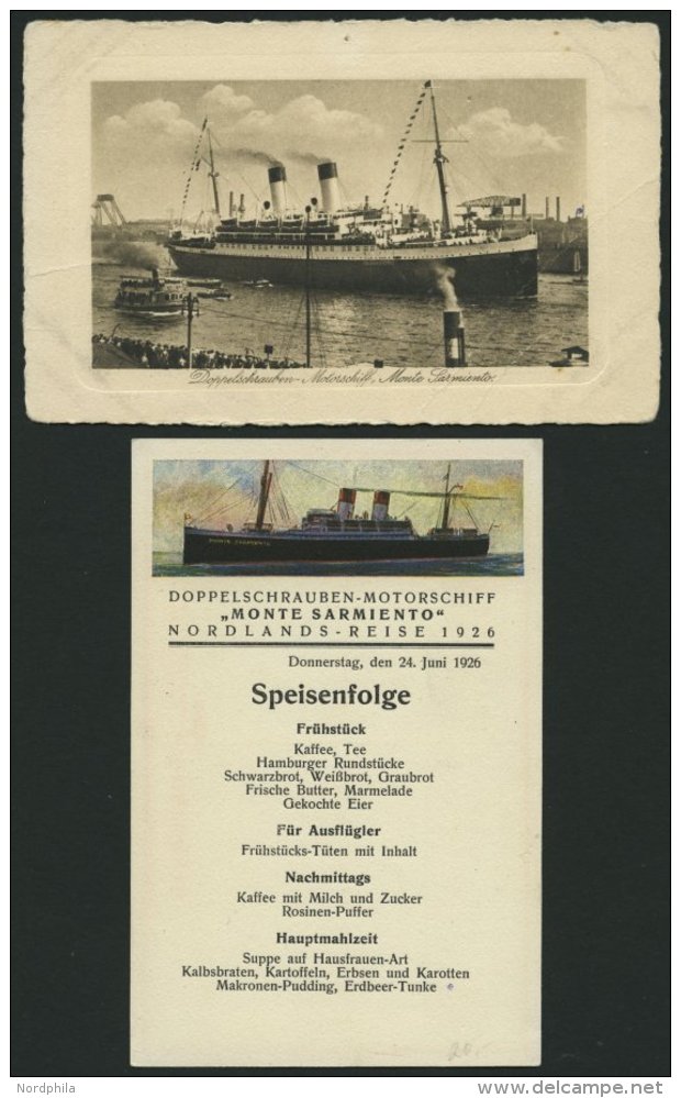 ALTE POSTKARTEN - SCHIFFE Monte Sarmiento, Doppelschraubenmotorschiff, Ansichtskarte Und Dazu Menükarte Des Schiffe - Autres & Non Classés