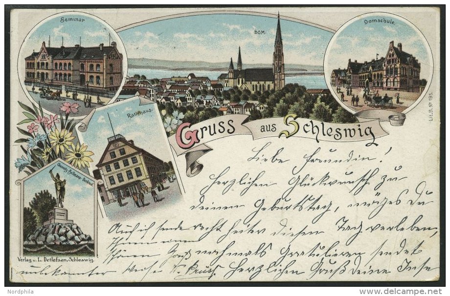 DEUTSCHLAND ETC. SCHLESWIG, Gruss Aus..., Farbige Lithokarte Mit 5 Verschiedenen Ansichten Von 1897 - Lettres & Documents