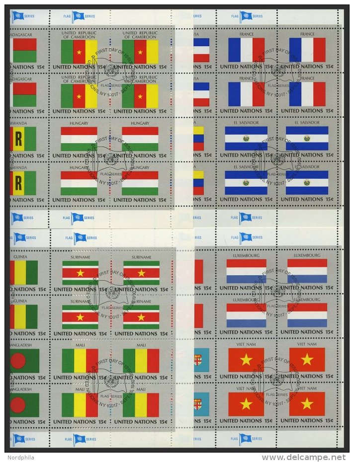 UNO NEW YORK 348-63 O, 1980, Flaggen, Kompletter Kleinbogensatz, 47x, Pracht, Mi. (470.-) - ONU