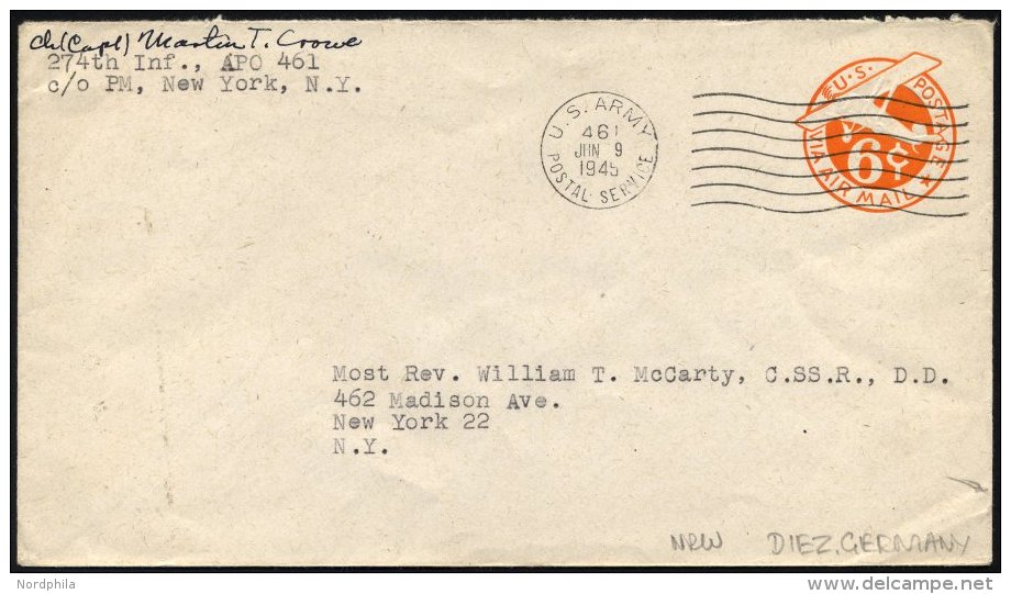 FELDPOST 1945, Ganzsachen-Feldpostbrief Mit K1-Wellenstempel U.S.ARMY/POSTAL SERVICE Des Armee-Postamtes 461 über D - Oblitérés