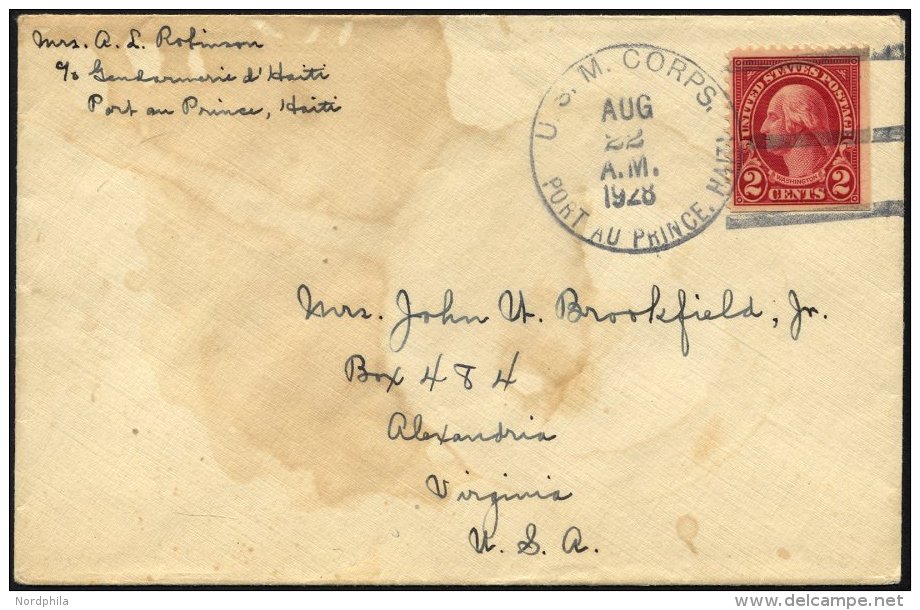 FELDPOST 1928, K1 U.S.M. CORPS PORT AU PRINCE Auf Feldpostbrief Aus Haiti, Feinst (fleckig) - Oblitérés