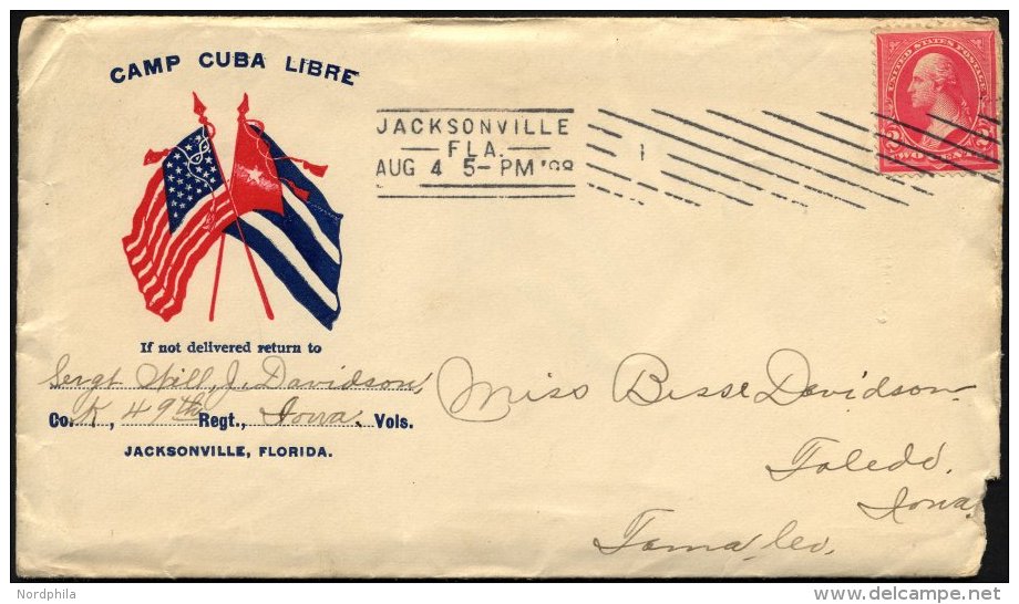 FELDPOST 1898, Patriotischer Brief Mit Maschinen-Stempel Aus Jacksonville/Florida Und Briefinhalt Aus Dem Lager Camp Cub - Oblitérés