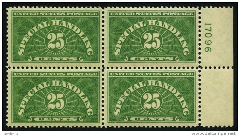 PAKETMARKEN Pa 15/6b VB **, Scott QE 3/4, 1928, 20 Und 25 C. Gelbgrün Special Handling In Postfrischen Viererblocks - Colis