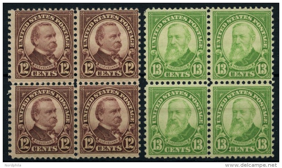 USA 274/5F VB **, Scott 693/4, 12 C. Cleveland Und 13 C. Harrison, Gezähnt L 11:101/2, In Postfrischen Viererblocks - Used Stamps