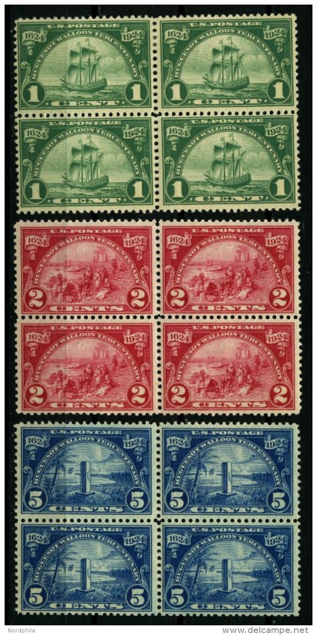 USA 290-92 VB **,* , Scott 614-16, 1924, Landung Der Hogenotten In Viererblocks, 1 Und 2 C. Je 2 Werte Falzrest, 5 C. Po - Oblitérés