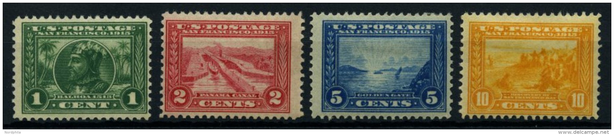 USA 203-06Aa *, Scott 397-400, 1913, Panama-Pacific-Ausstellung, Gezähnt L 12, Falzreste, Satz Feinst/Pracht (2 C. - Oblitérés