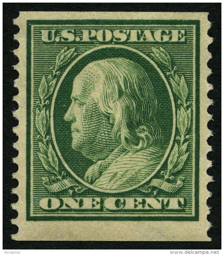 USA 178G *, Scott 387, 1910, 1 C. Franklin, Wz. 2, Senkrecht Gezähnt 12, Falzrest, Pracht, $ 190 - Oblitérés