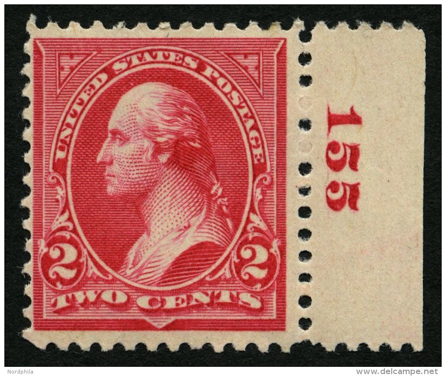 USA 104III *, Scott 267, 1895, 2 C. Washington, Wz. 1, Randstück Mit Plattennummer 155, Pracht - Oblitérés