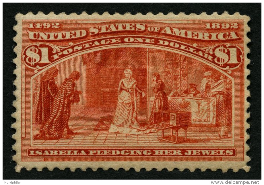 USA 84 *, Scott 241, 1893, 1 $ Columbus-Weltausstellung, Falzreste, Normale Zähnung, Pracht, $ 1100 - Oblitérés