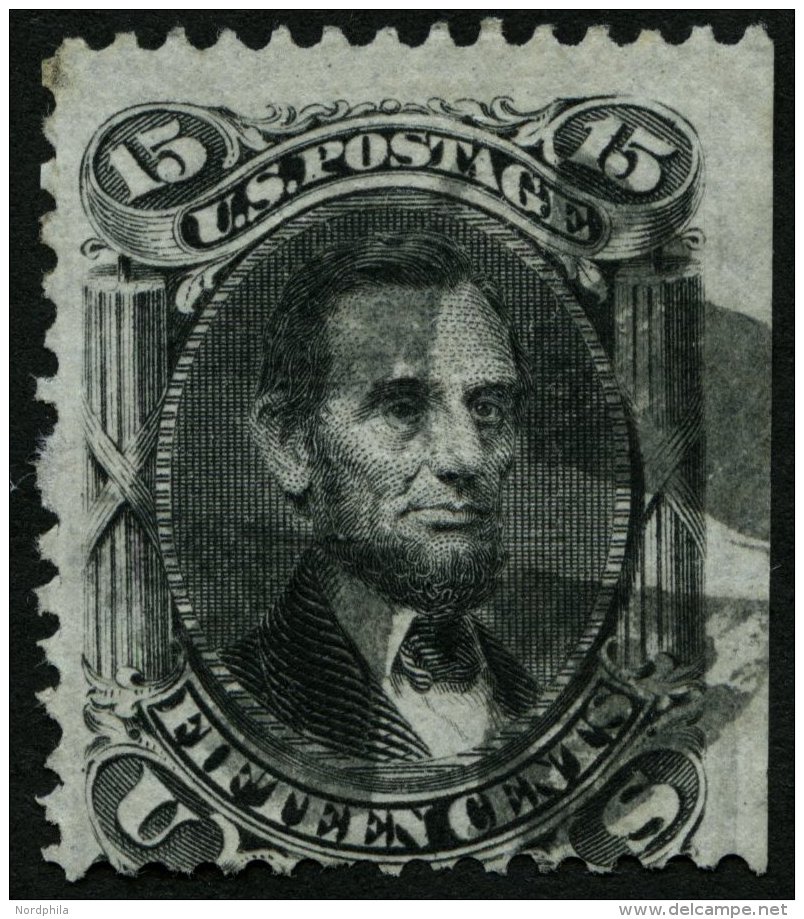 USA 22W O, Scott 98, 1861, 15 C. Lincoln, Waffeleinpressung Type VII, Rechts Ungezähnt (Randstück), üblic - Oblitérés