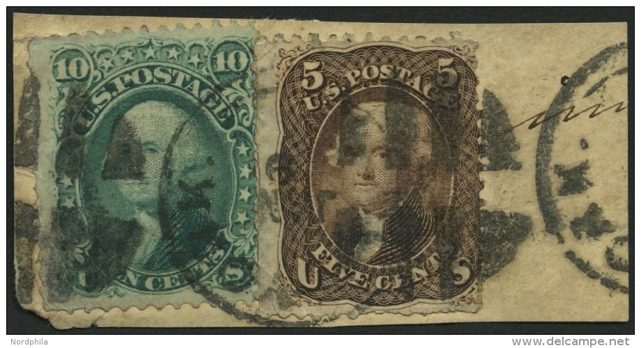 USA 19W,20W BrfStk, Scott 95/6, 1867, 5 C. Jefferson Und 10 C. Washington, Beide Waffeleinpressung, Zusammen Auf Briefst - Oblitérés