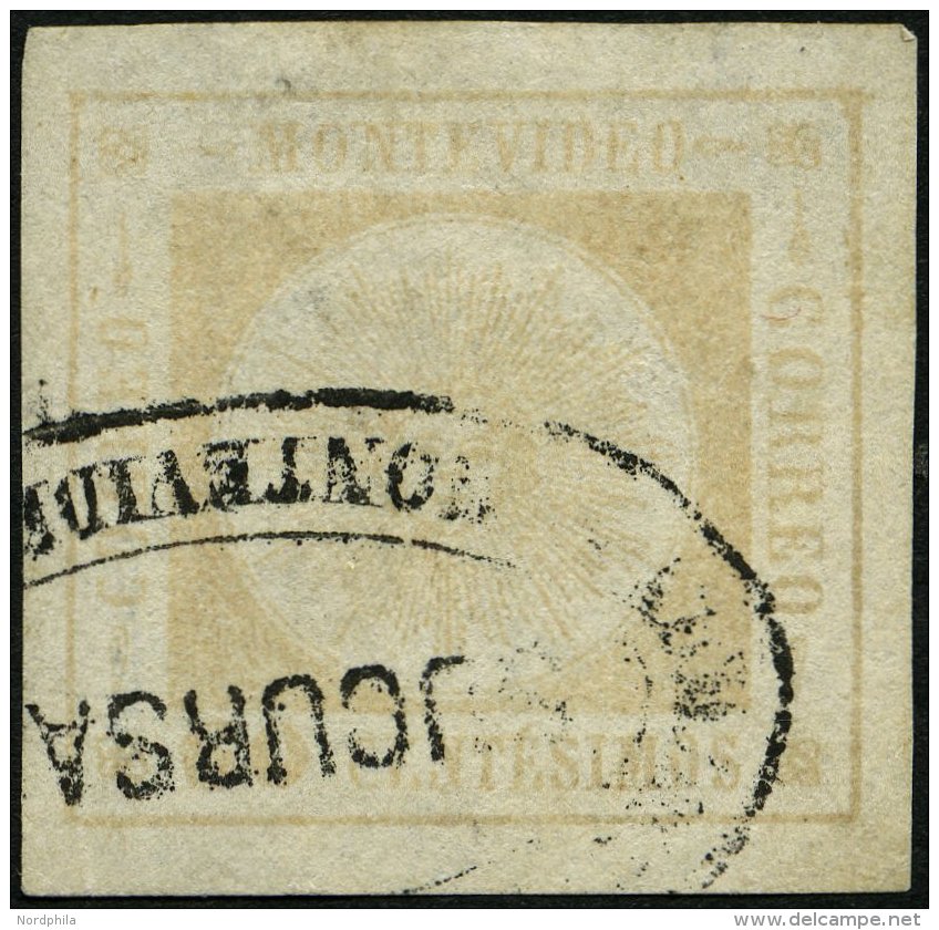 URUGUAY 14bII O, 1861, 60 C. Graulila, Feiner Druck, (Yvert Nr. 12A), Breitrandig, Pracht, Fotoattest Raybaudi - Uruguay