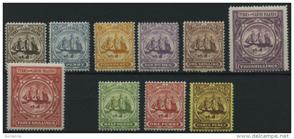 TURKS- UND CAICOS-INSELN 36-45 *, 1900-05, 2 P. - 3 Sh. Und 1/2 P. - 3 P., Falzrest, 10 Prachtwerte, Mi. 186.- - Turks & Caicos (I. Turques Et Caïques)