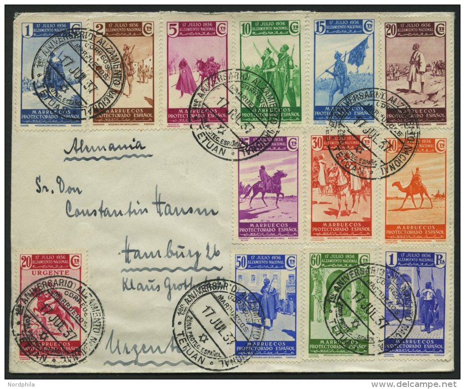 SPANISCH-MAROKKO 153-64,169 BRIEF, 1937, 13 Werte Nationale Erhebung Auf FDC Nach Hamburg, Pracht - Maroc Espagnol