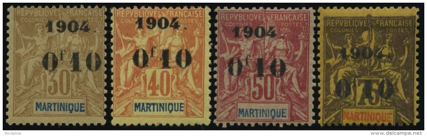 MARTINIQUE 50-53 *, 1904, 0f10 Auf 30 C. - 0f10 Auf 75 C., Falzreste, 4 Werte Meist Pracht, Mi. 100.- - Autres & Non Classés