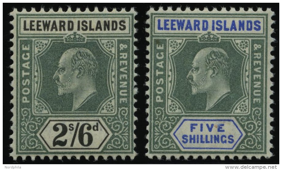 LEEWARD-INSELN 27/8 *,** , 1902, 2 Sh. 6 P. Und 5 Sh. König Eduard VII, 2 Prachtwerte - Leeward  Islands