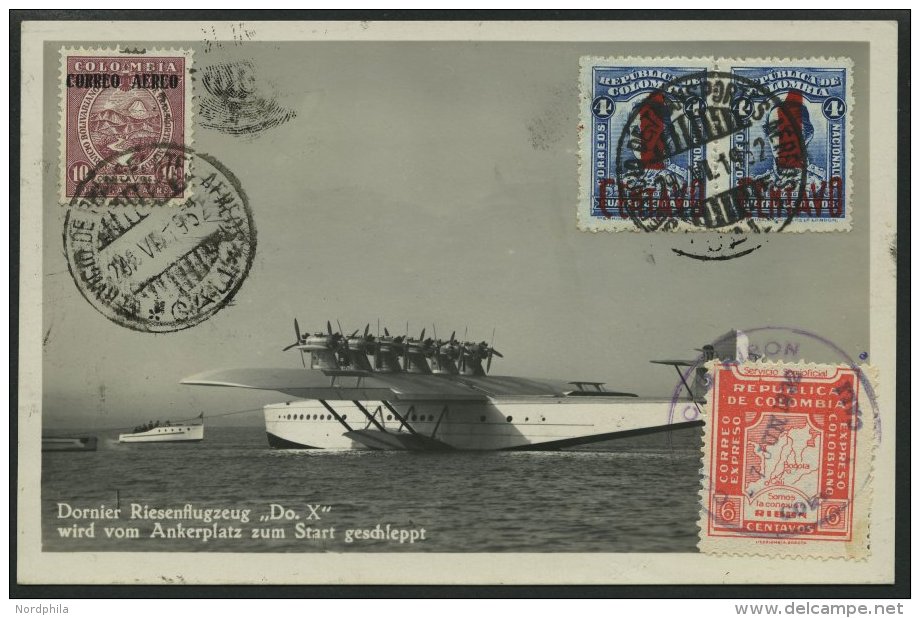 KOLUMBIEN 29.6.1932, Erstflugkarte Cali-Bogota, Rückseitige Frankatur Auf Fotokarte (DOX), Pracht - Colombie