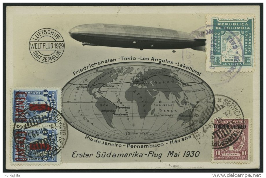 KOLUMBIEN 29.6.1932, Erstflugkarte Cali-Bogota, Rückseitige Frankatur, Pracht - Colombie