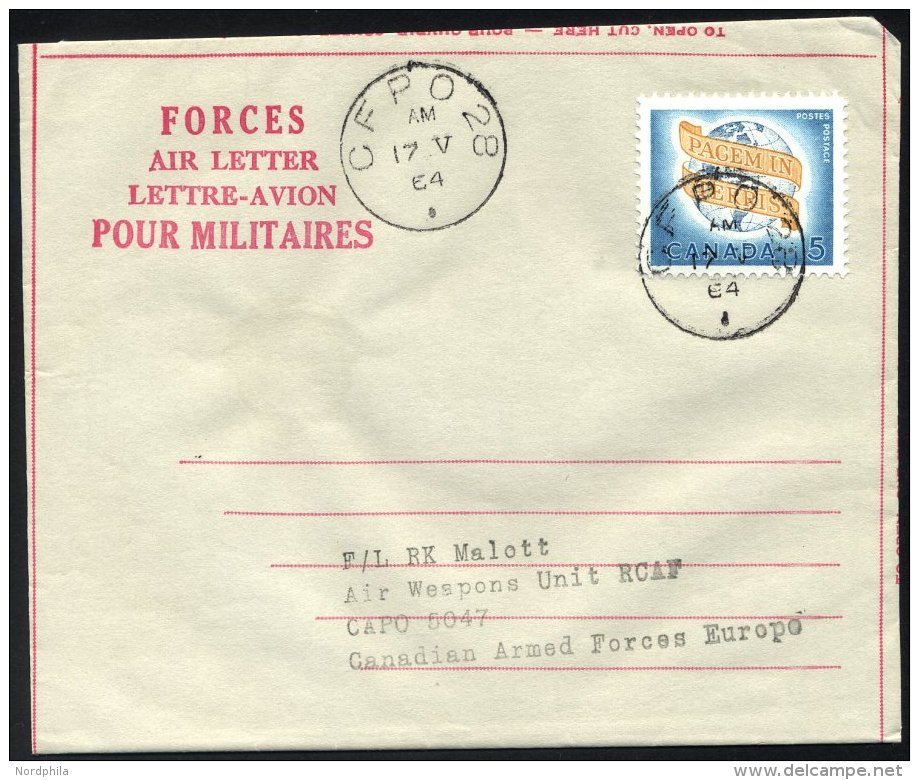 KANADA 360 BRIEF, 1964, 5 C. Weltfrieden Mit K1 CFPO 28 Auf Feldpost-Aerogramm Des Kanadischen UN-Kontingentes Aus Zyper - Canada