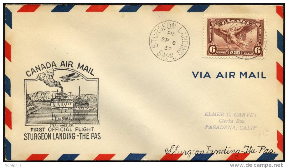 KANADA 196 BRIEF, 8.9.1937, Erstflug STURGEON LANDING-THE PAS, Prachtbrief - Canada
