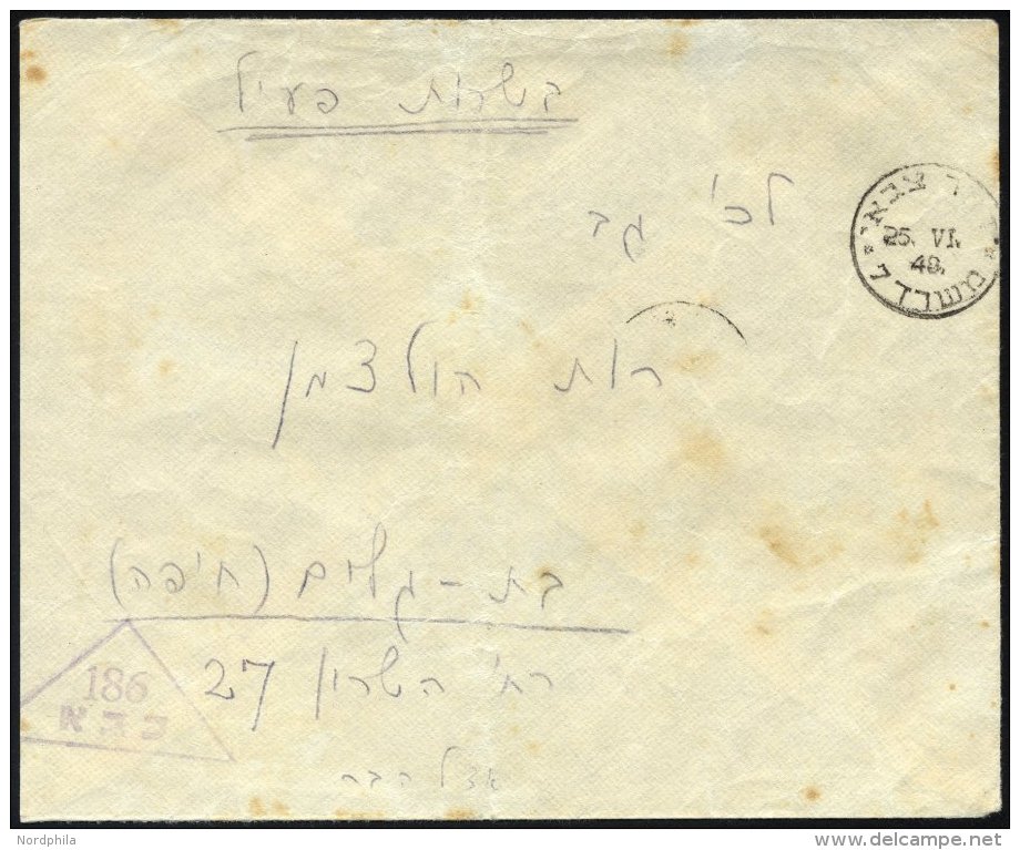 ISRAEL 1948, Dreieckiger Feldpoststempel 186 Auf Feldpostbrief Von Kinnereth über Das Armeepostamt Nr. 7 In Affula - Autres & Non Classés