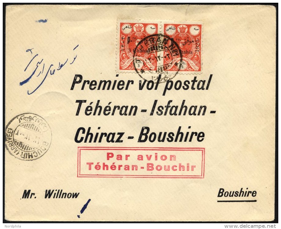 IRAN 502 BRIEF, 20.4.1928, TEHERAN-ISFAHAN-CHIRAZ-BOUSHIRE, Prachtbrief, RR!, Müller 21 - Iran