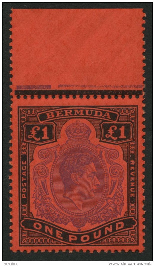 BERMUDA-INSELN 116c **, 1951, 1 &pound; Schwarz/violett Auf Scharlach, Gezähnt 13 (SG 121d), Postfrisch, Pracht - Bermudes