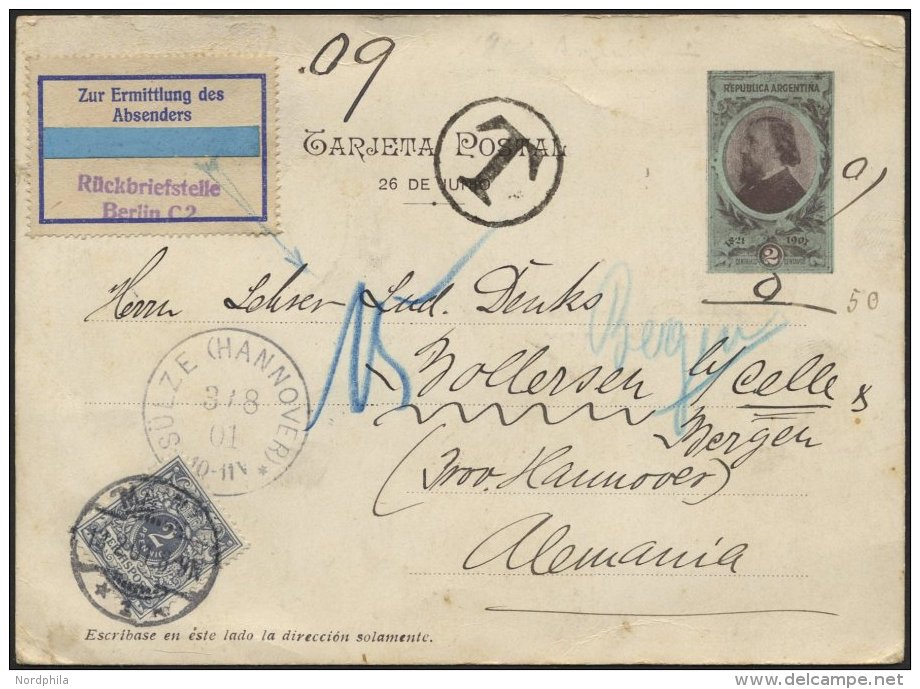 ARGENTINIEN 1901, 2 C. Bildpost-Ansichtskarte (Acorazado San Martin) Von Buenos Aires Nach Deutschland, Mit 2 Pf. Nachpo - Other & Unclassified