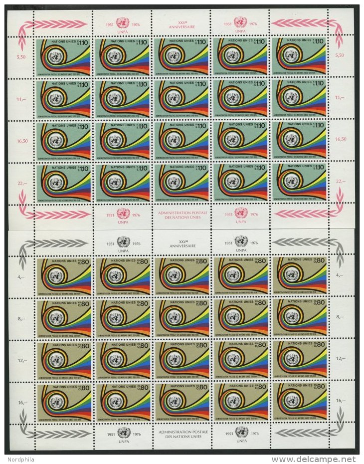 UNO - GENF 60/1KB **, 1976, 25 Jahre Postverwaltung Im Kleinbogensatz (20), Pracht, Mi. 80.- - Autres & Non Classés