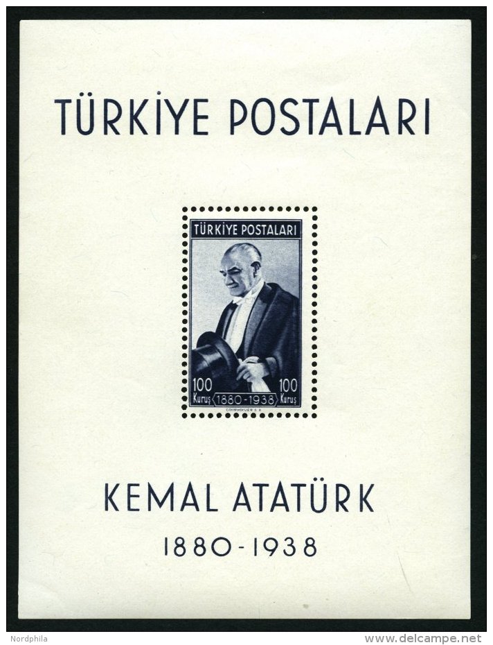 TÜRKEI Bl. 1 **, 1939, Block Atatürk, Haftpunkt Im Rand Sonst Pracht, Mi. 90.- - Autres & Non Classés