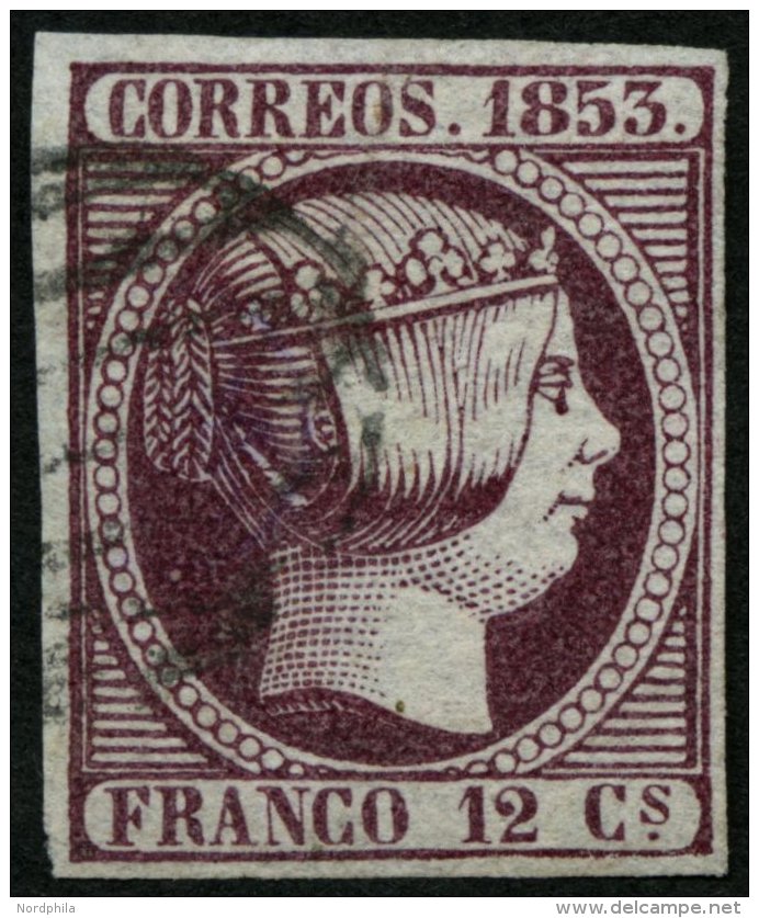 SPANIEN 13 O, 1852, 12 Cs. Lila, Pracht, Mi. 150.- - Oblitérés