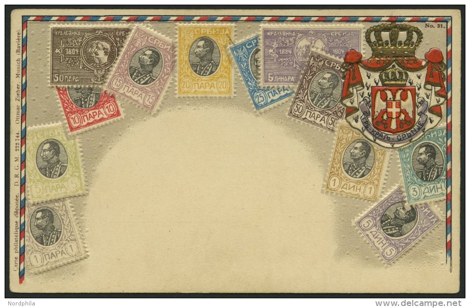 SERBIEN Ca. 1900, Briefmarkenserie, Ungebrauchte Prägedruckkarte, Pracht - Serbie