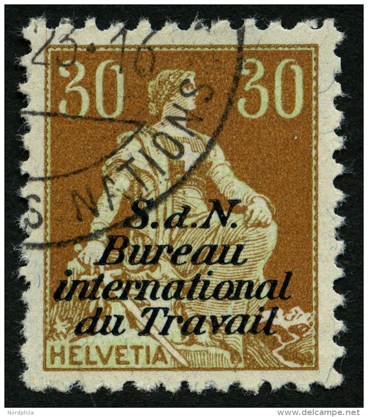 BIT/ILO 5x O, 1923, 30 Rp. Braunorange/hellgrün, üblich Gezähnt Pracht, Mi. 90.- - Service