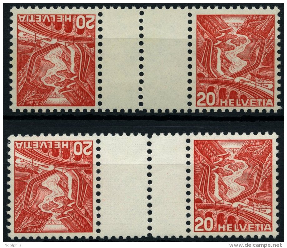 ZUSAMMENDRUCKE KZ 11yC,zC **, 1937, Landschaften Kehrdrucke 20 + Z + 20, Beide Gummierungen, Zwischensteg Senkrecht Gez& - Se-Tenant