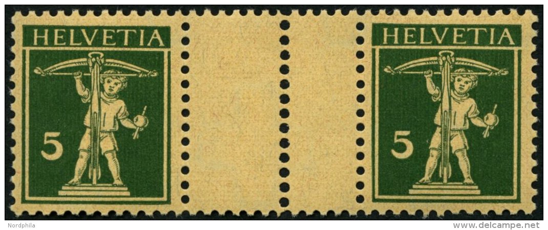 ZUSAMMENDRUCKE WZ 28zC *, 1930, Tellknabe 5 + Z + 5, Geriffelter Gummi, Zwischensteg Senkrecht Gezähnt, Linke Marke - Se-Tenant