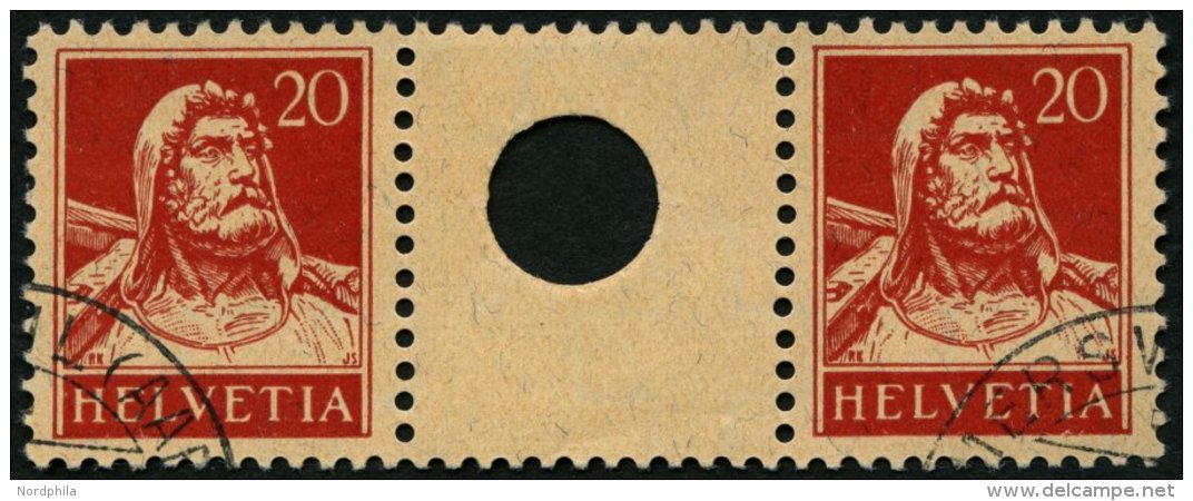 ZUSAMMENDRUCKE WZ 23xB O, 1925, Tellbrustbild 20 + Z + 20, Glatter Gummi, Zwischensteg Mit Kleinem Loch, Pracht, Mi. 280 - Se-Tenant