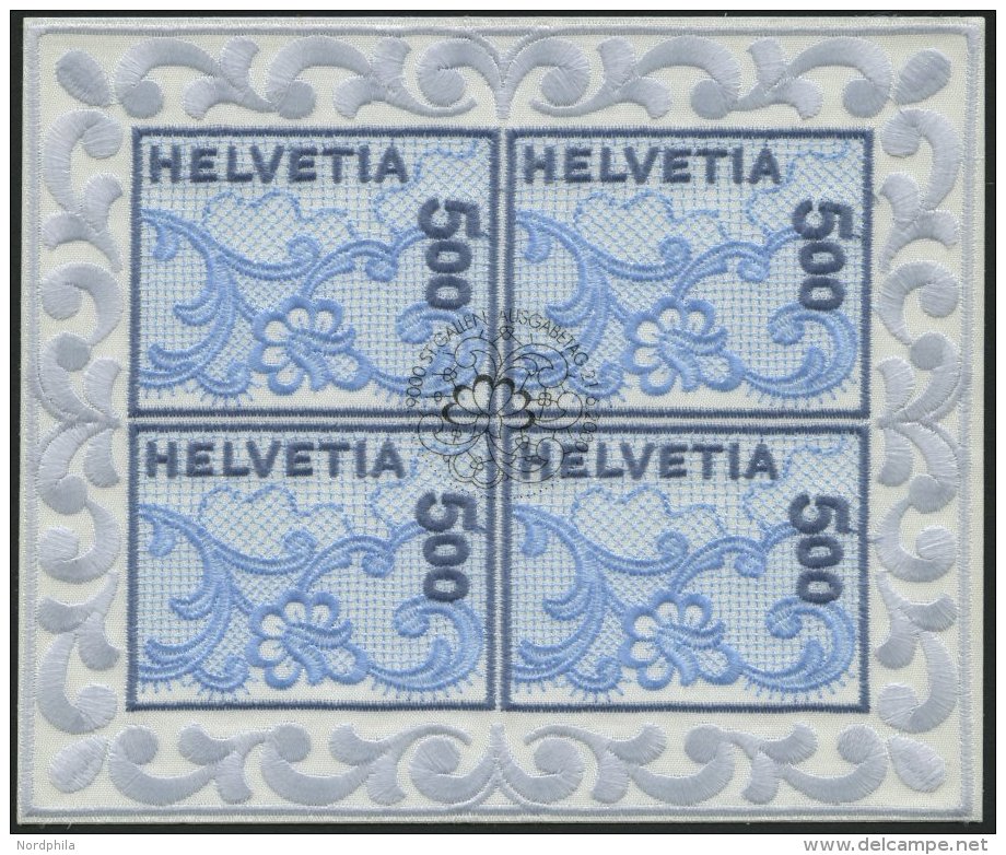 SCHWEIZ BUNDESPOST 1726KB O, 2000, 5 Fr. Galler Stickerei Im Kleinbogen Mit Ersttags-Sonderstempel, Pracht, Mi. 220.- - Oblitérés