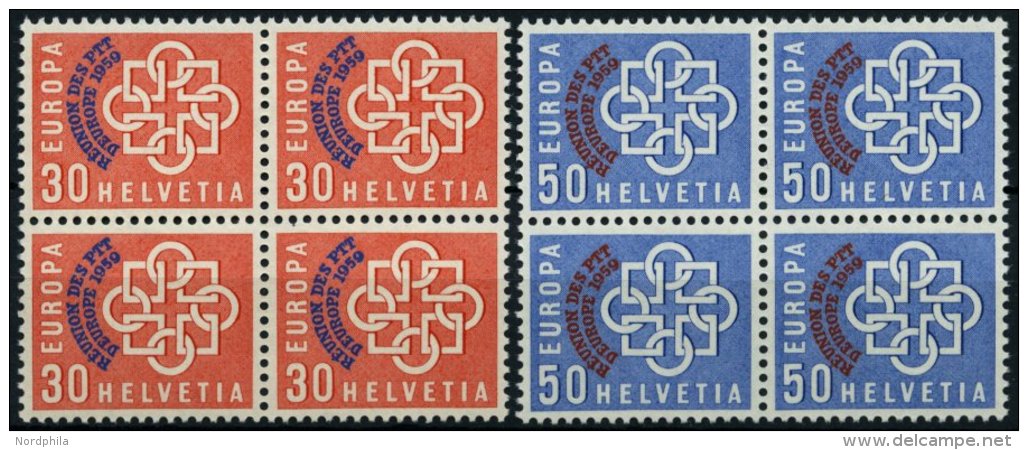 SCHWEIZ BUNDESPOST 681/2 VB **, 1959, PTT In Viererblocks, Prachtsatz, Mi. 160.- - Oblitérés