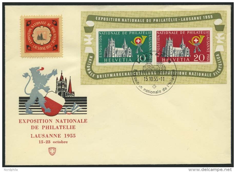 SCHWEIZ BUNDESPOST Bl. 15 BRIEF, 1955, Block Lausanne Mit Sonderstempel Und Vignette Auf FDC-Umschlag, Pracht - Oblitérés