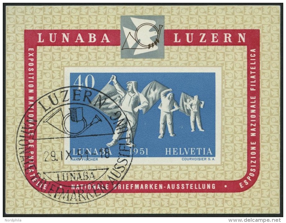 SCHWEIZ BUNDESPOST Bl. 14 O, 1951, Block LUNABA, Ersttags-Sonderstempel, Pracht, Mi. (200.-) - Oblitérés