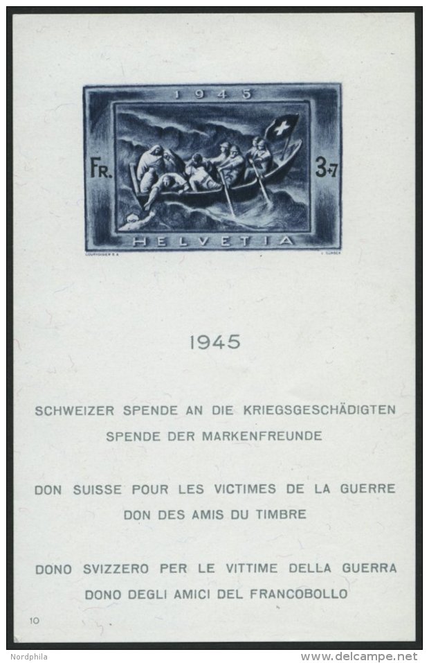 SCHWEIZ BUNDESPOST Bl. 11 **, 1945, Block Kriegsgeschädigte, Pracht, Mi. 220.- - Oblitérés