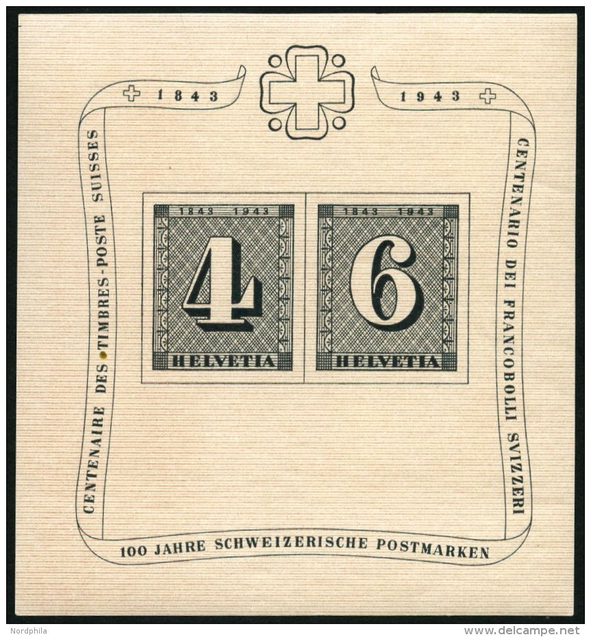 SCHWEIZ BUNDESPOST Bl. 8 **, 1943, Block 100 Jahre Briefmarken, Pracht, Mi. 100.- - Oblitérés