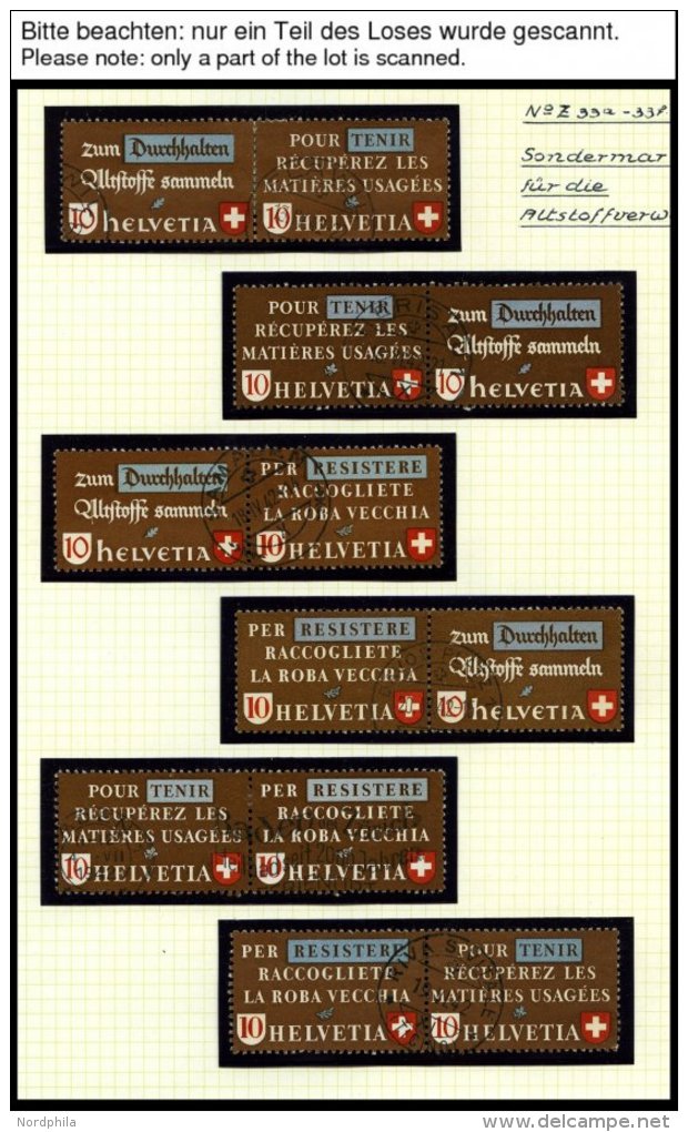 SCHWEIZ BUNDESPOST WZd 1-14 O, 1942, Altstoffsammmlung, 14 Waagerechte Zusammendrucke Komplett, Pracht, Mi. 809.- - Oblitérés