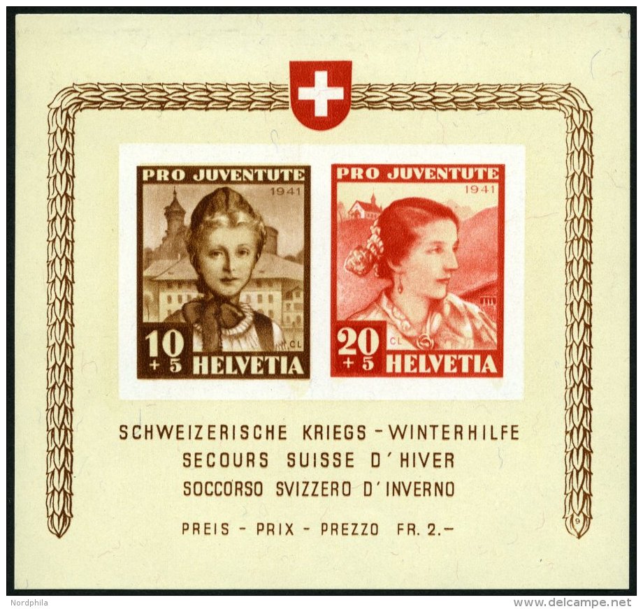 SCHWEIZ BUNDESPOST Bl. 6 **, 1941, Block Kriegs-Winterhilfe, Pracht, Mi. 110.- - Oblitérés