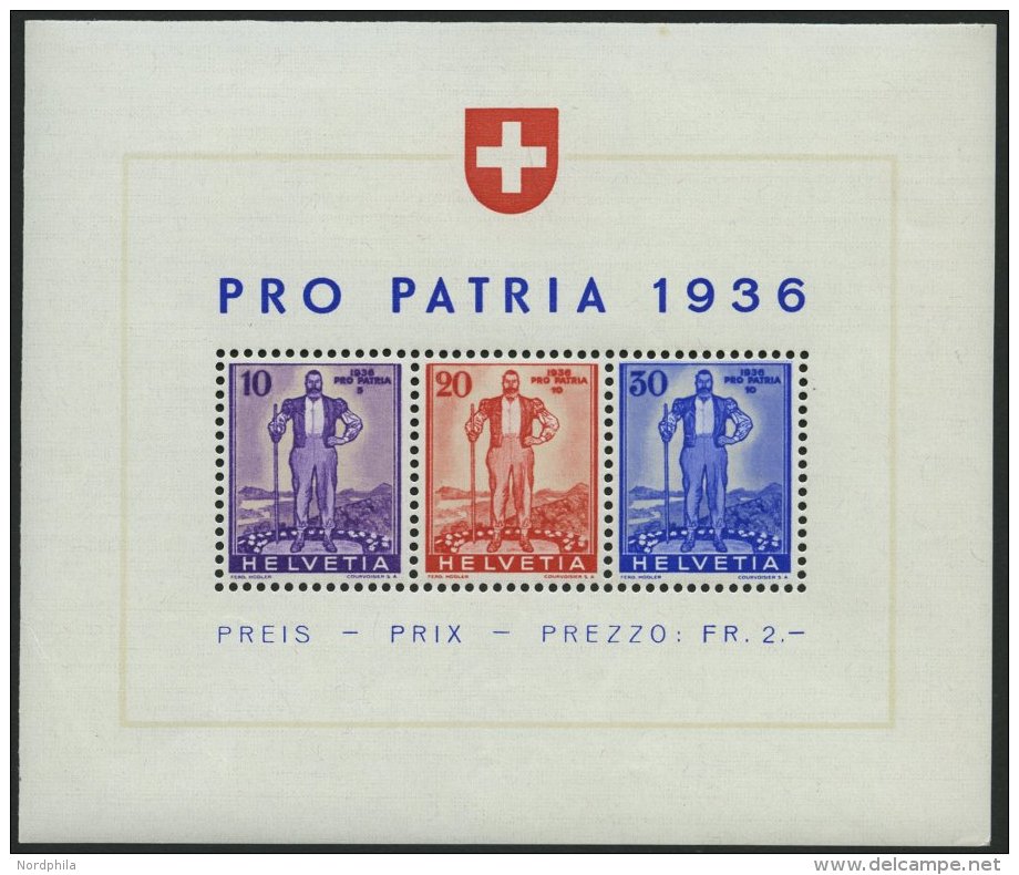 SCHWEIZ BUNDESPOST Bl. 2 **, 1936, Block Pro Patria, Pracht, Mi. 75.- - Oblitérés