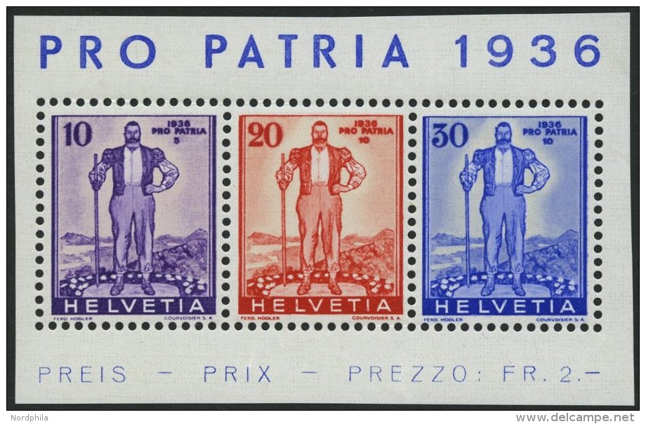 SCHWEIZ BUNDESPOST A294-96 **, 1936, Pro Patria, Prachtstreifen, Mi. 52.- - Oblitérés