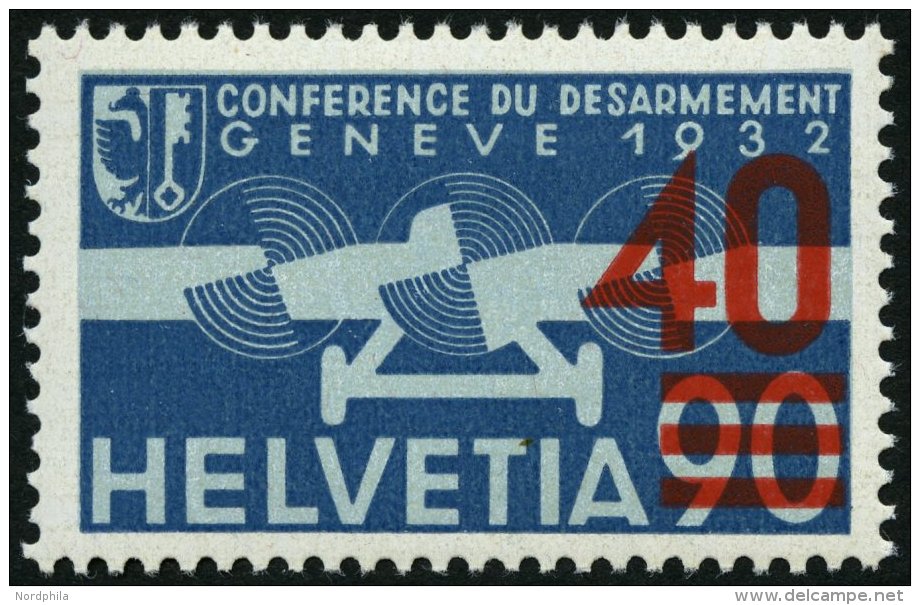 SCHWEIZ BUNDESPOST 293a **, 1936, 40 C. Auf 90 C. Flugpost, Aufdruck Orangerot, Pracht, Mi. 180.- - Oblitérés